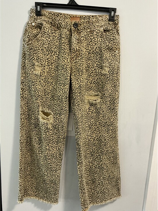 POL Denim - POL Size M 12 Distressed Leopard Print Wide Leg Jean Oversized 100% Cotton #143